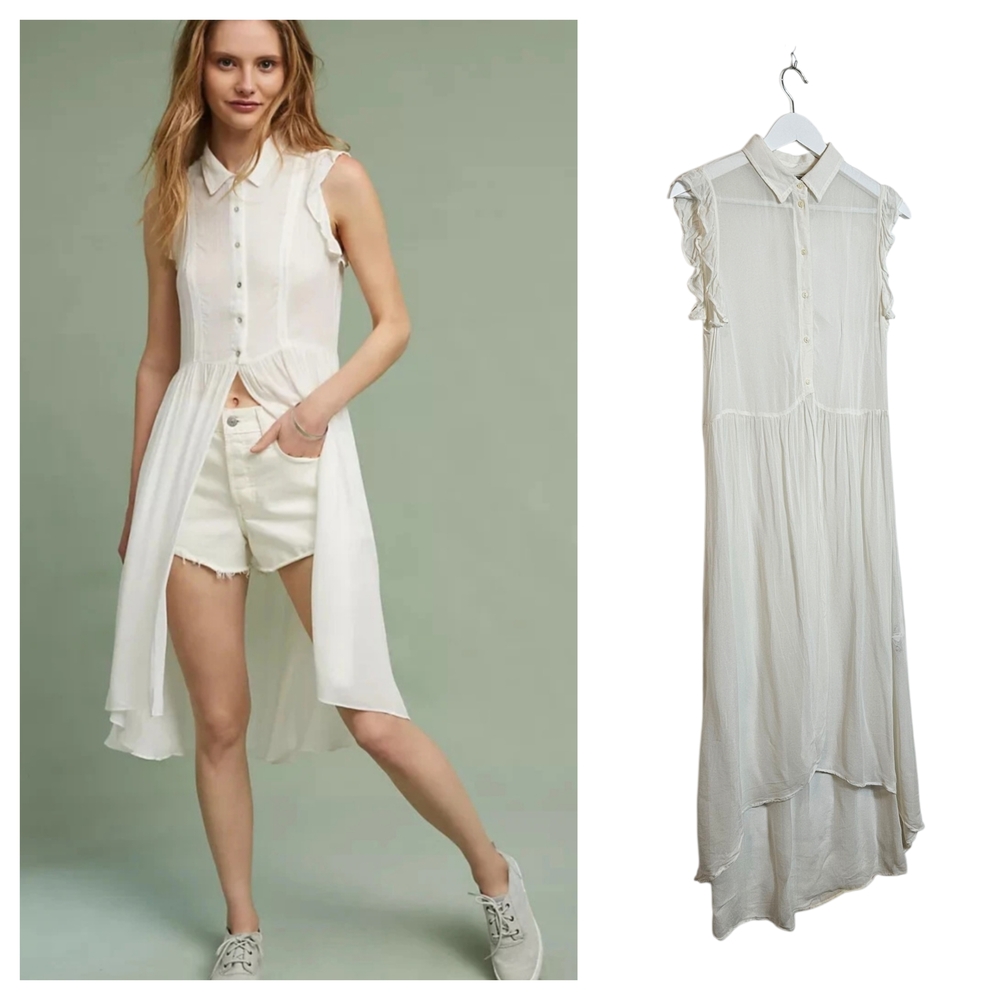 Zara White Sheer Ruffle Sleeve Midi Blouse Womens Size M Romantic Feminine